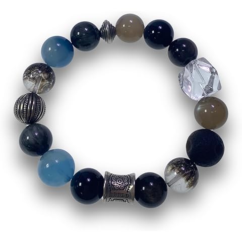 Crystal and Obsidian Energy Bracelet, Natural White, Silver, Healing Stone Jewelry ...
