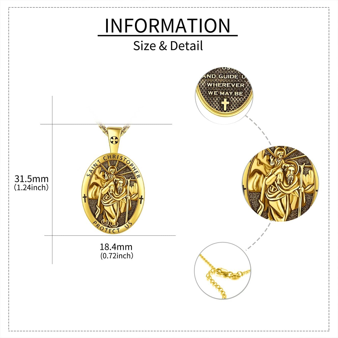 St. Christopher Necklace S925 Sterling Silver Glod Saint Christopher Pendant Necklace St Christopher Jewelry Gifts for Men - Image 4