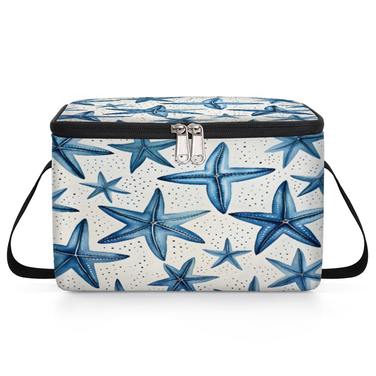 GzLeyigou Starfish Lunch Bags for Women Men 9 Cans, Hot & Cold Food Delivery Bag Insulated Grocery Bag Insulated Lunch Box Ocean Starfish blue Cooler Bag for Office Work Picnic Beach