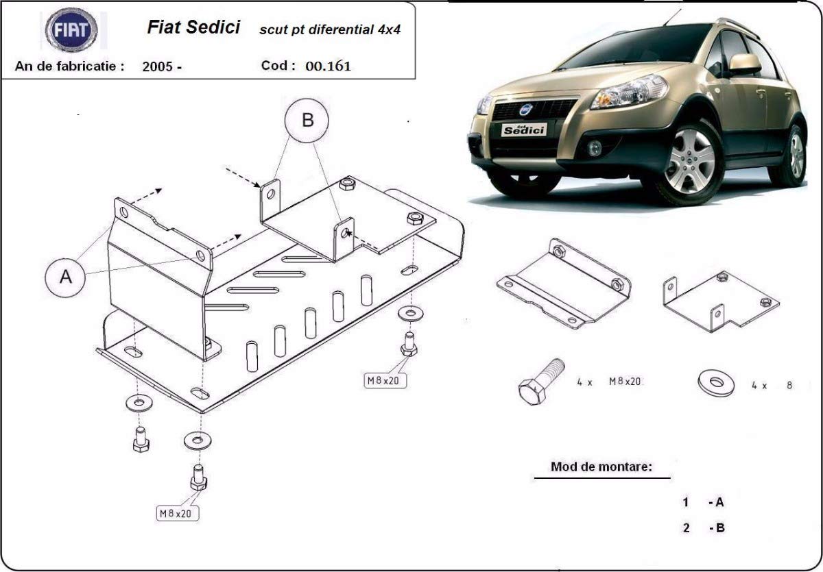 Piastra paramotore differenziale compatibile con Fiat Sedici
