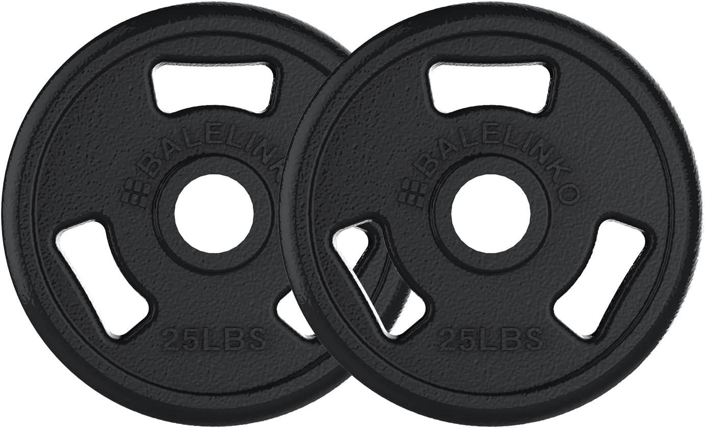 Balelinko 2-inch Olympic Grip Plate Cast Iron Weight Plate for Strength Training, Weightlifting and Crossfit, Sold in Single or Pair - 2.5LB-45LB Black d. 25LB (SET OF 2)