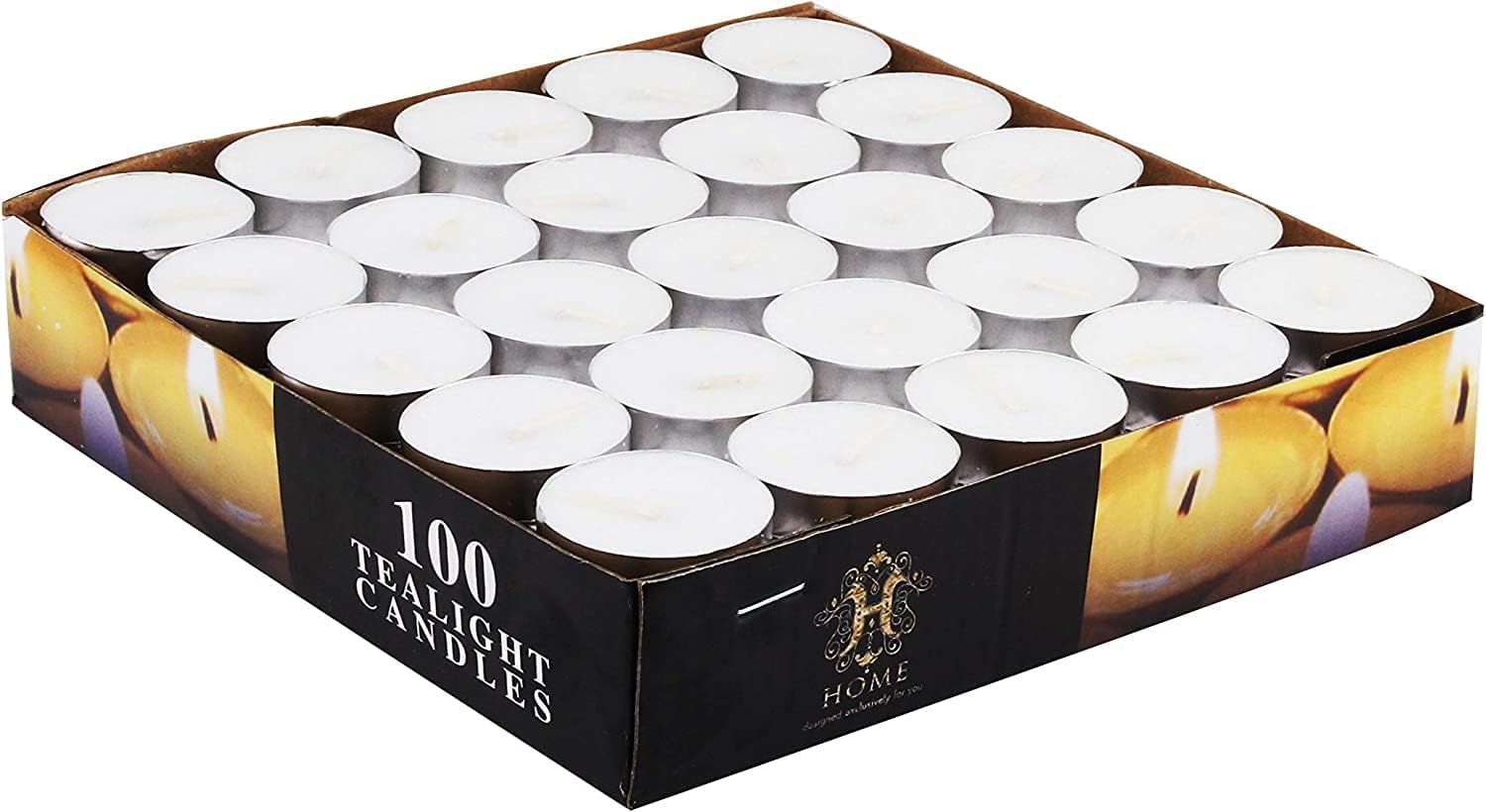 Cuisine Art Home 100 Pieces Set Tea Light Candle, White - Unscented Wax Candles for Relaxing Atmosphere