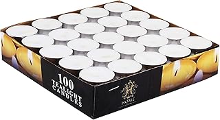Home 100 Pieces Set Tea Light Candle, White - Unscented Wax Candles for Relaxing Atmosphere