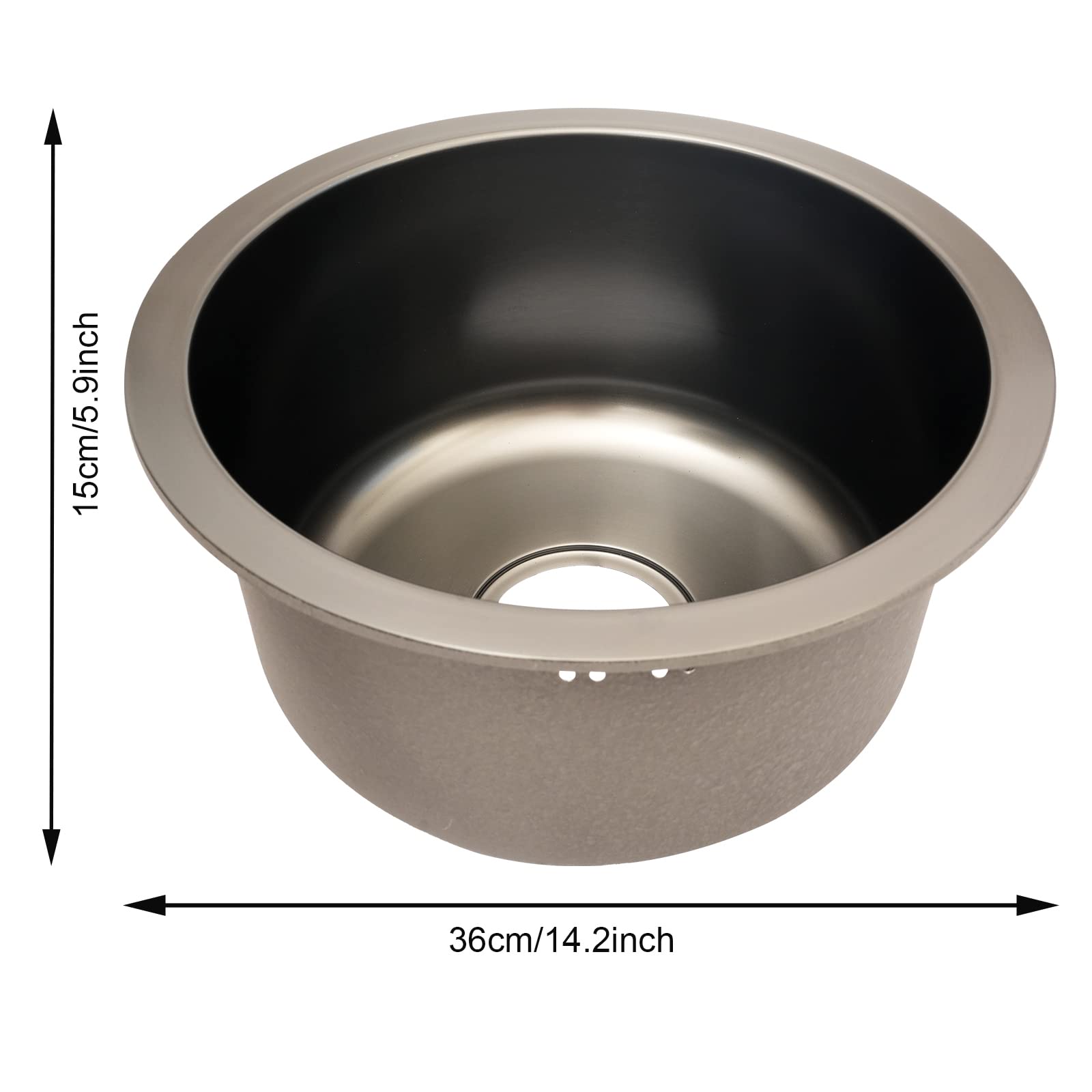 Edelstahlspüle 1 Becken 36cm Rundspüle Einbauspüle Aufbauspüle Spülbecken Klein Küchenspüle mit Ablauf-Set Einzelschlitz-Spüle für Küchen Bäder Studios