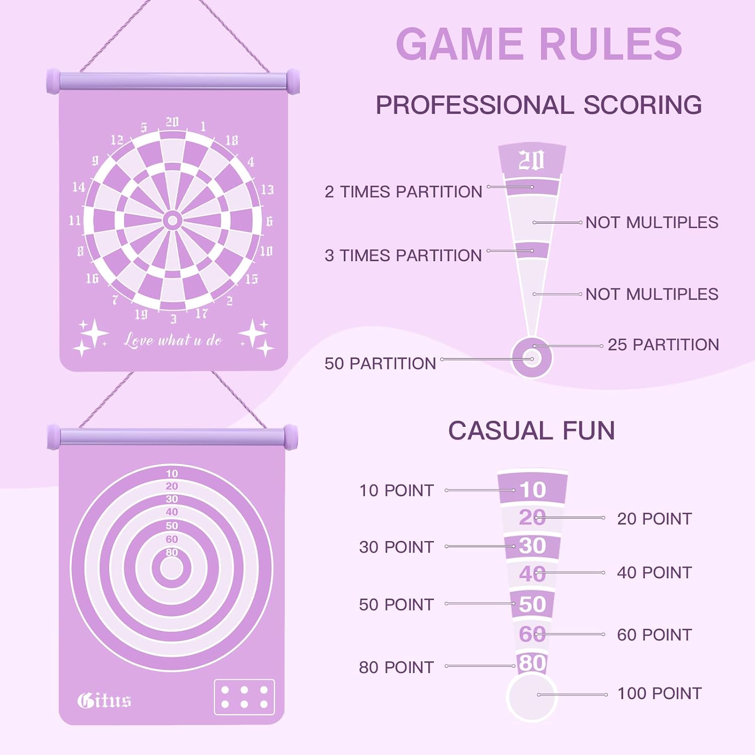 Gitus Magnetic Dart Board Games for Teen Girls with 12 Darts, Gifts for 8 9 10 11 12 13 14 Year Old Girls Teen Girl Gifts Trendy Stuff Kids Girls Room Home Bedroom Purple Decor