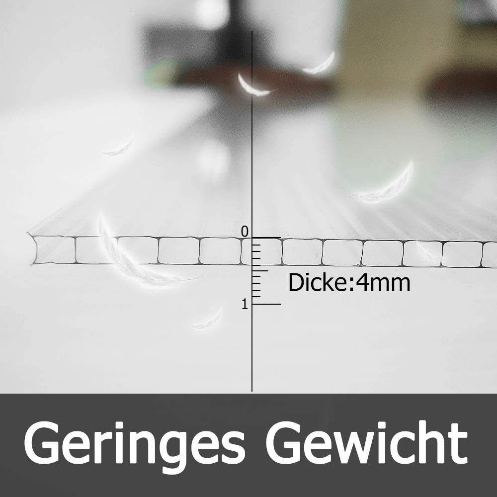 UISEBRT 14 Stück Polycarbonat Hohlkammerstegplatten UV-beständigen Polycarbonatplatten für Gartengewächshäuser Doppelstegplatte 605x1210x4mm Transparent