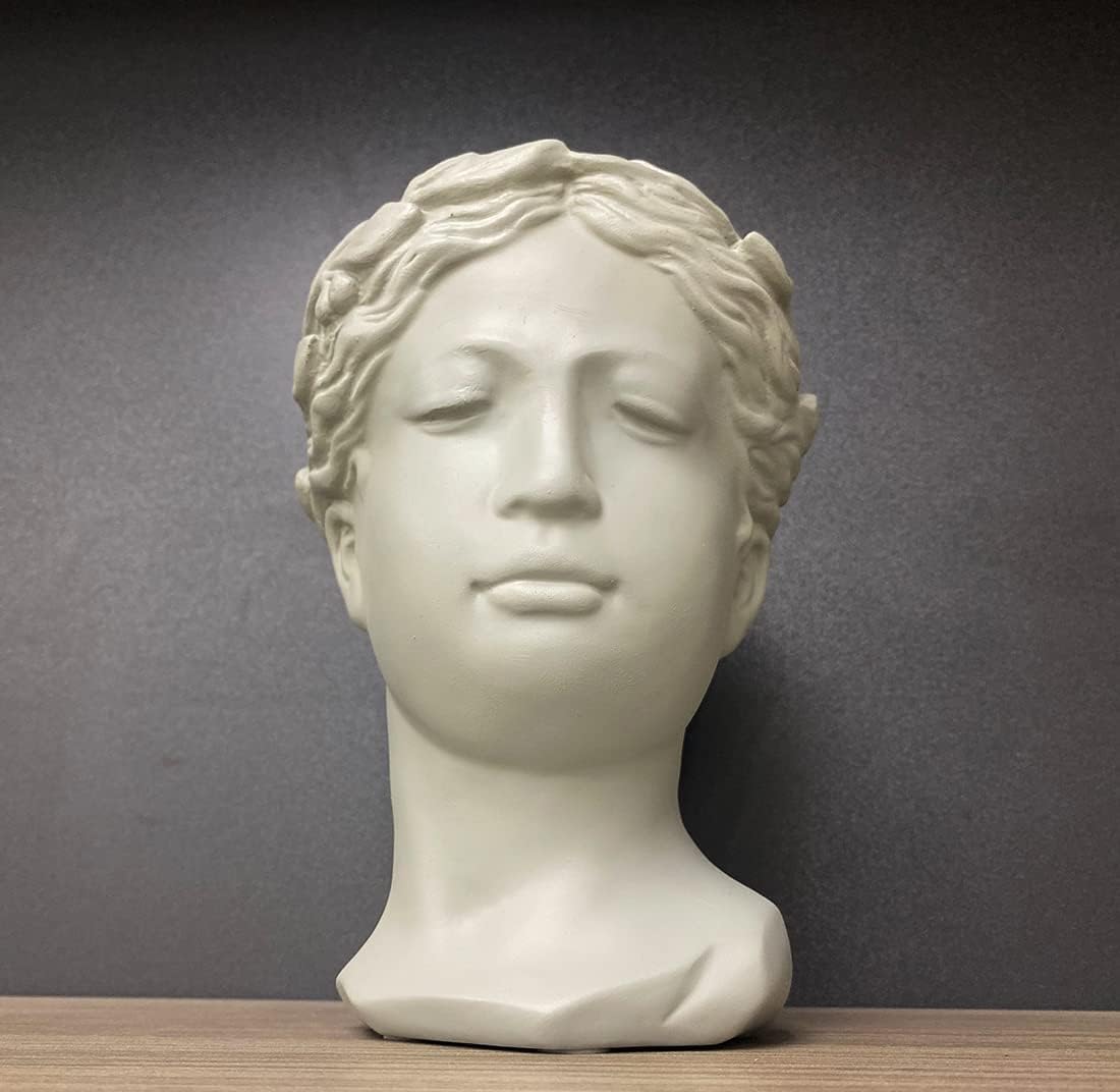 Greek Goddess Head Vase, Female Bust Statue Planter Flower Pot for Home Garden Decoration (Beige)