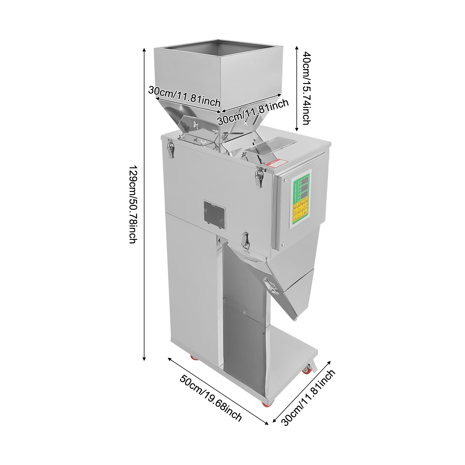 200W Automatische Abfüllmaschine 10-999g (0,02–2,2 lbs), Edelstahl Verpackungsmaschine mit Fußpedal, Dual-Vibrationstechnologie Wiegefüllmaschine für Bohnen Samen Körner Tee