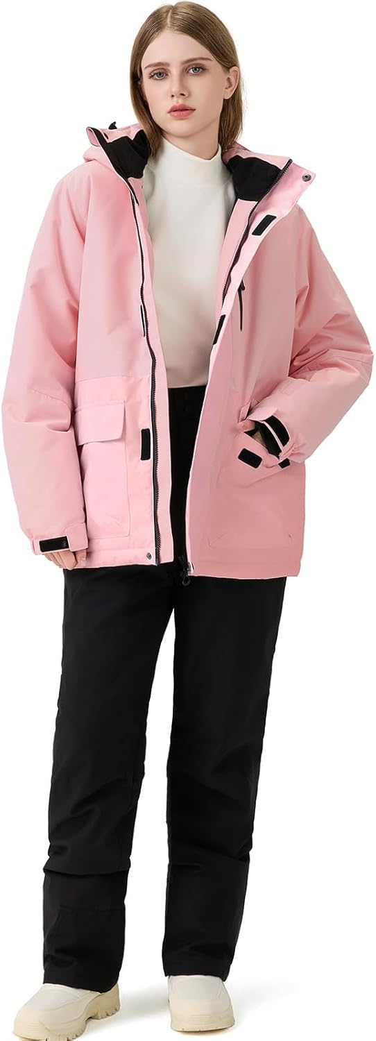 GS SNOWING Women's Ski Jackets and Bib Pants Set Windproof Waterproof Insulated Snowsuit