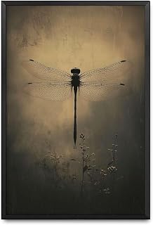 MEIXI MOBILE Canvas Painting Posters and Prints Moody Dragonfly Print Vintage Dragonfly Poster Bedroom Kitchen Bar Dining Room Office Home Wall Decoration 16x24inch