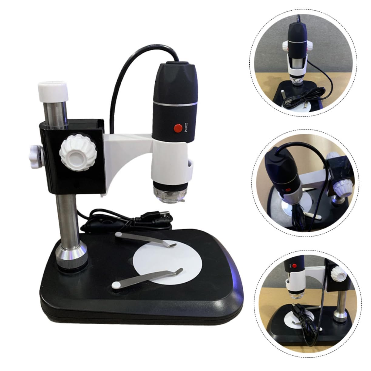 Microscopio Digital Portátil 1600x Negro de Abs USB | Luz LED Ajustable, para Joyería y Monedas, Formato Compacto de Bolsillo