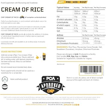 CNP Professional Cream of Rice Carbohydrate, Low Sugar, for Energy & Recovery with Easy Digestion, 2kg 40/80 Servings 8 Flavours (2kg Doughlightful)