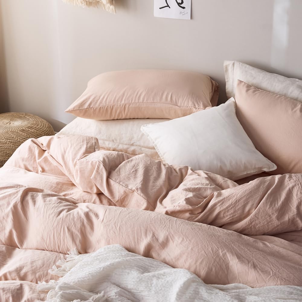 VClife Modern Microfiber Duvet Cover Sets Queen Size - 3 Pieces Bedding Sets Including 1 Duvet Cover (90''x 90'') and 2 Pillowcases (20''x 26'')- Ultra Soft Breathable & Lightweight, Blush Pink