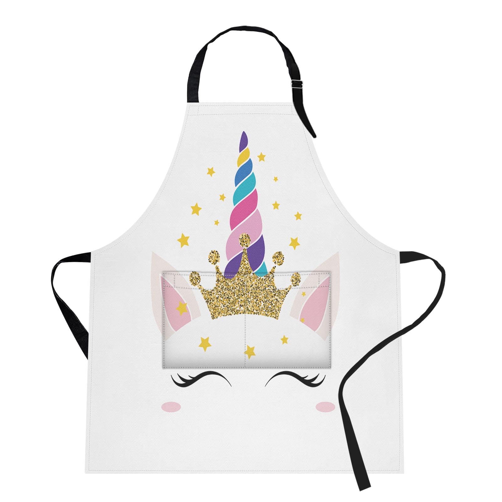 BritimesApron Home Kitchen Cooking Baking Gardening for Women Men With Pockets Unicorn Queen Magic Eyes Eyelashes 32x28 inch