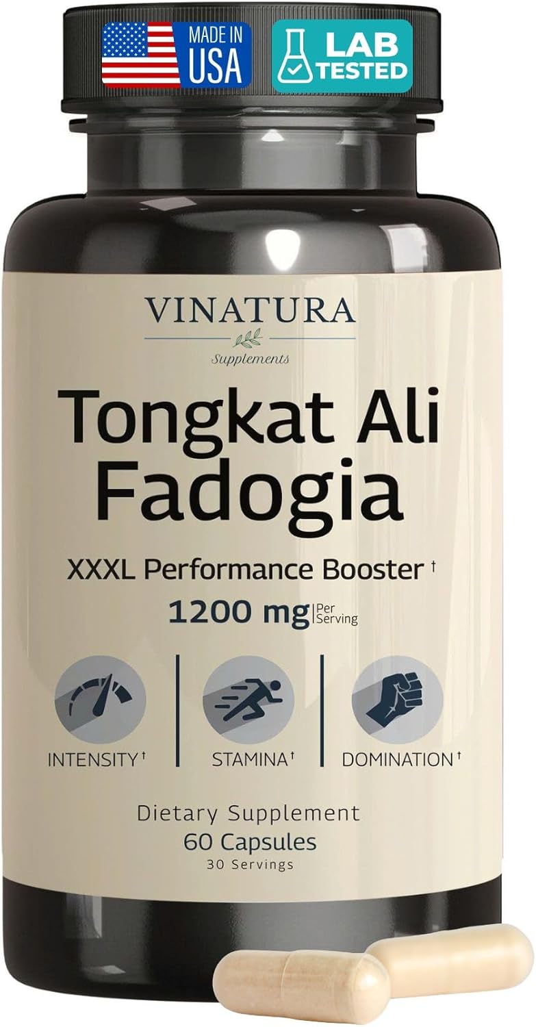 Tongkat Ali Fadogia Agrestis - 1200mg, Enhanced with Nitric Oxide Booster Supplement, Longjack Tongkat Ali for Men, *USA Made and Tested*, 60 Capsules
