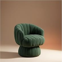 Vanity 360-Degree Swivel Accent Chair - Mid Century Modern Plush Round Makeup Chair, Relaxing Comfy Lounge Sofa Arm Chairs, Idear for Living Room, Bedroom Green Velvet Fabric