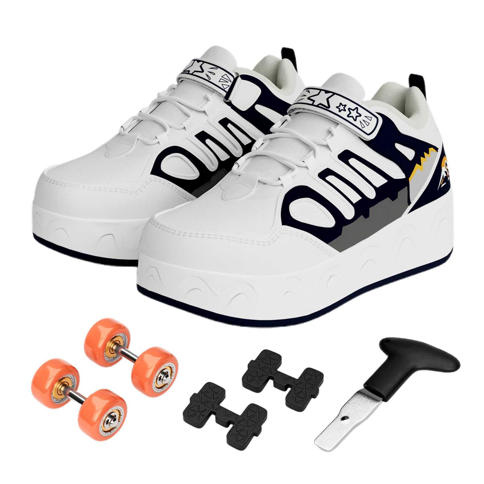Zapatillas con Ruedas Niña Niño 4 Ruedas EXTRAÍBLES - Zapatos Patines Convertibles para Skate, 2/4 Ruedas - Talla 30-38 EU - Regalo Infantil (Azul/Rosa/Blanco)