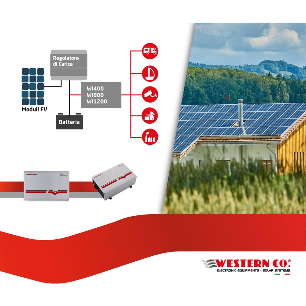 Western CO WI 400-12 | Inverter Fotovoltaico ad Isola DC/AC-400W | Ingresso 12V | Inverter Onda Sinusoidale Pura Off Grid, Risparmio Energetico, Batterie per Fotovoltaico, Generatore di Corrente