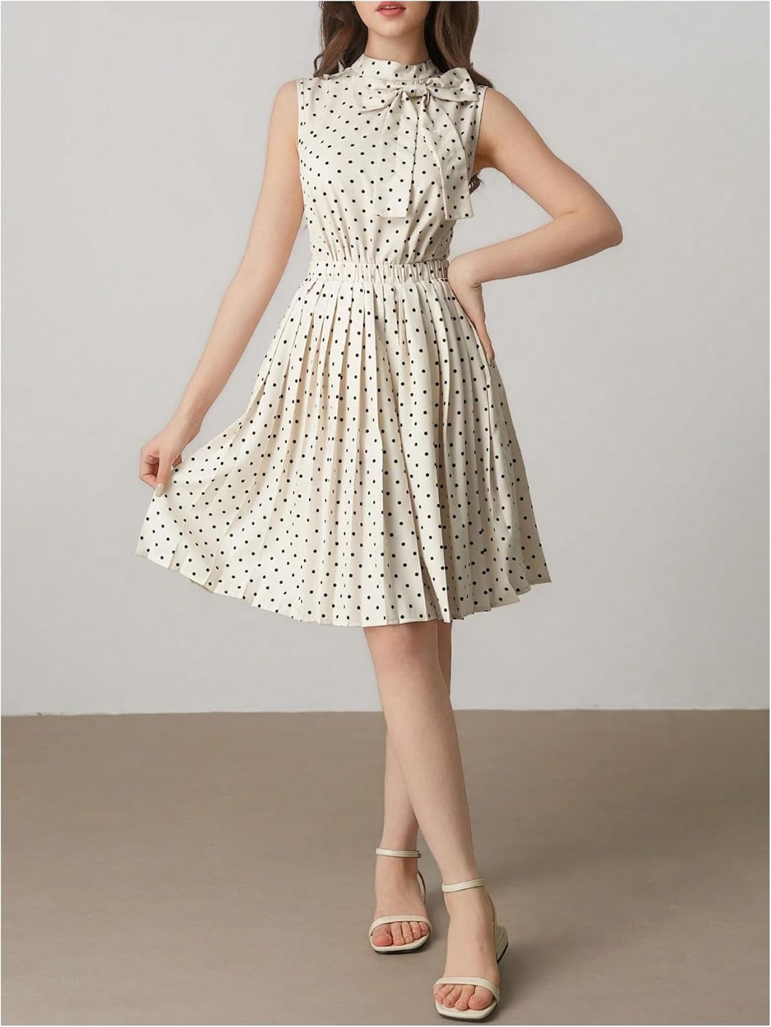 SHENHE Girl's 2 Piece Outfits Polka Dots Bow Tank Top and Pleated A Line Swing Skirt Set
