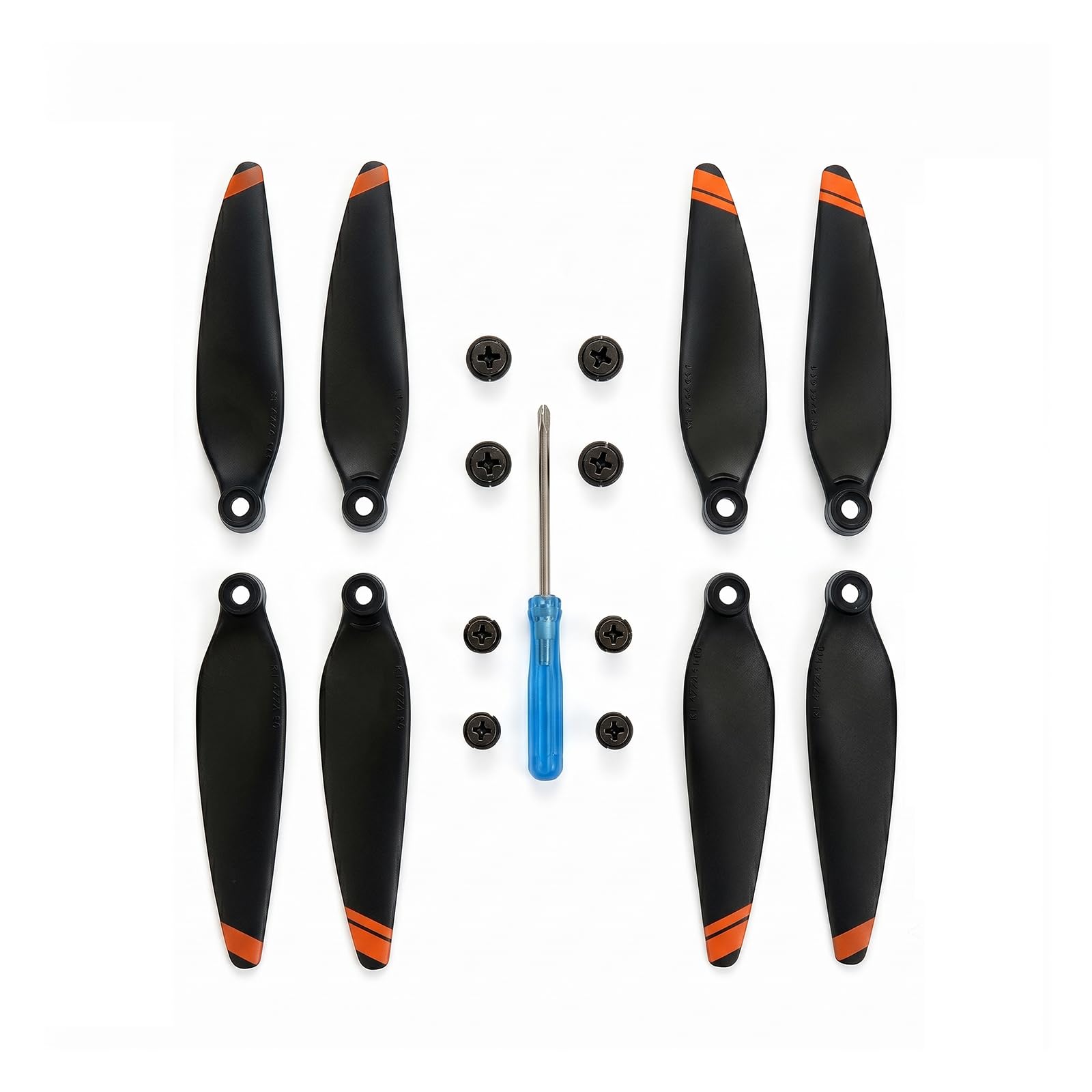 Stable Drone Propellers for Mini 2, Noise-Reduction Replacement Blades, 8-Pack Anti-Overload Motor Protection Set with Custom Screws, Carbon Black and Hi-Vis Orange Tip Propeller Wing