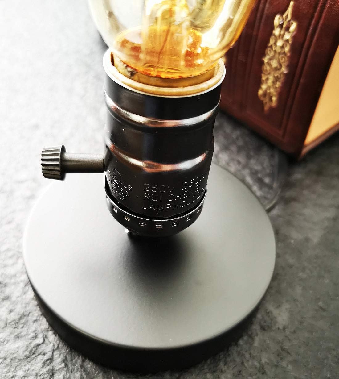 Edison Desk Lamp, Vintage Table Lamp Base, E26 E27 Industrial Retro Loft Light with Plug in Cord On/Off Switch, Bedside Lamp Holder, Home/Office/College Dorm Lighting Decor, Black (No Bulb)