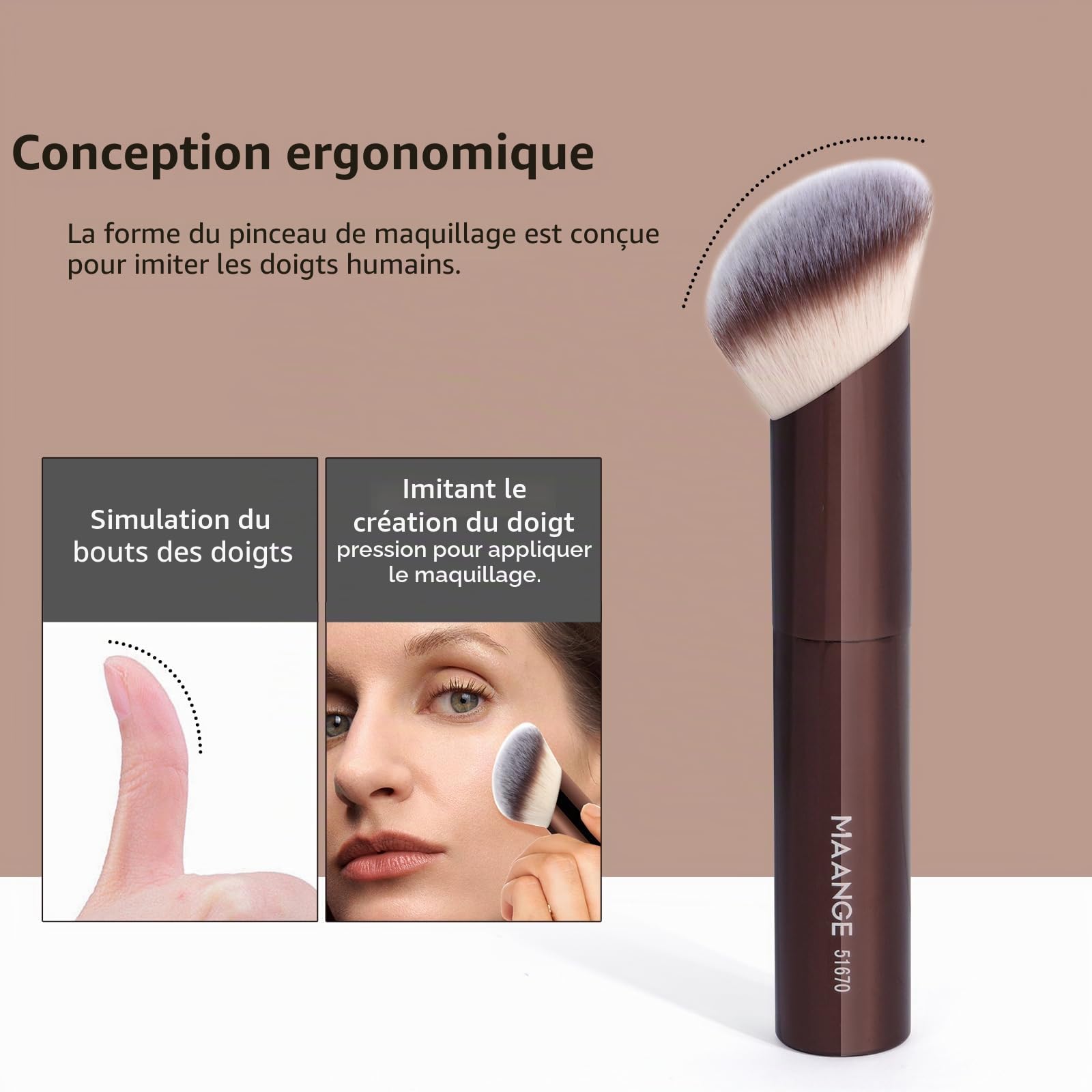 MAANGE Lot de 20 pinceaux de maquillage multifonctionnels double face pour estomper la poudre liquide, le correcteur, le blush crème et le surligneur - Marron café
