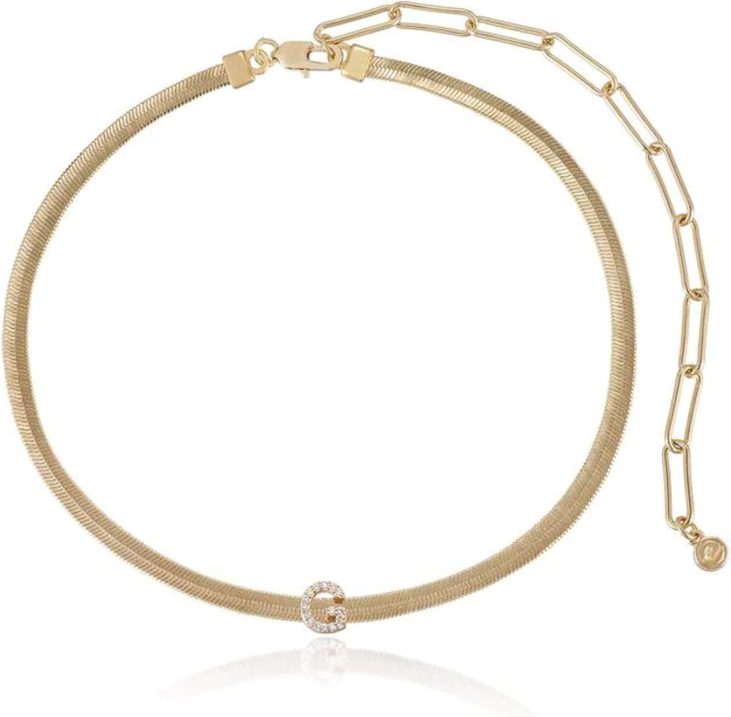 Ettika Initial Necklaces for Women. 18K Gold Plated Cubic Zirconia, Letter Necklace. Gold Initial Necklace, Dainty Herringbone Chain