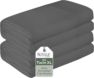 Royale Linens 2 Pack Bulk Flat Sheet Set - Top Sheets - Soft 1800 Microfiber - Wrinkle & Stain Resistant - for Hotel, Massage Table, Hospital, Dorm - Twin XL Flat Sheet Sold Separately (Twin Xl, Grey)
