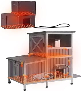 GUTINNEEN Heated Cat House for Outdoor Cats Insulated Weatherproof Feral Cat Shelter with Heated Pad, Insulated Liner, Three Escape Doors for Multiple Cats
