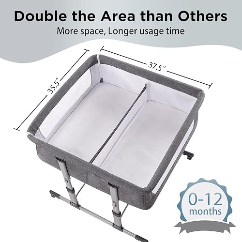 Miniatura 2 de Ihoming Moisés de noche doble para bebé, cuna doble para gemelos, moisés dobles para 2 bebés, cuna de noche para bebés que se fija a la cama, gris