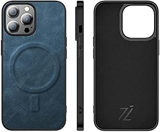 جراب جلد مغناطيسي لموبايل آيفون متوافق مع شواحن ماج سيف لآيفون سلسلة 12 و13 و15 لون أسود من ايزون (آيفون 14، أزرق)