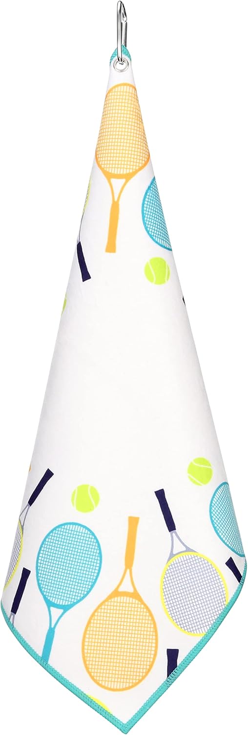 Millie Rose Tennis Towels in Multi Fashion Prints - Soft Microfiber Cotton 15x17 inch Tennis Towels with Carabiner Clip - Tennis Gifts (Drop Shot)