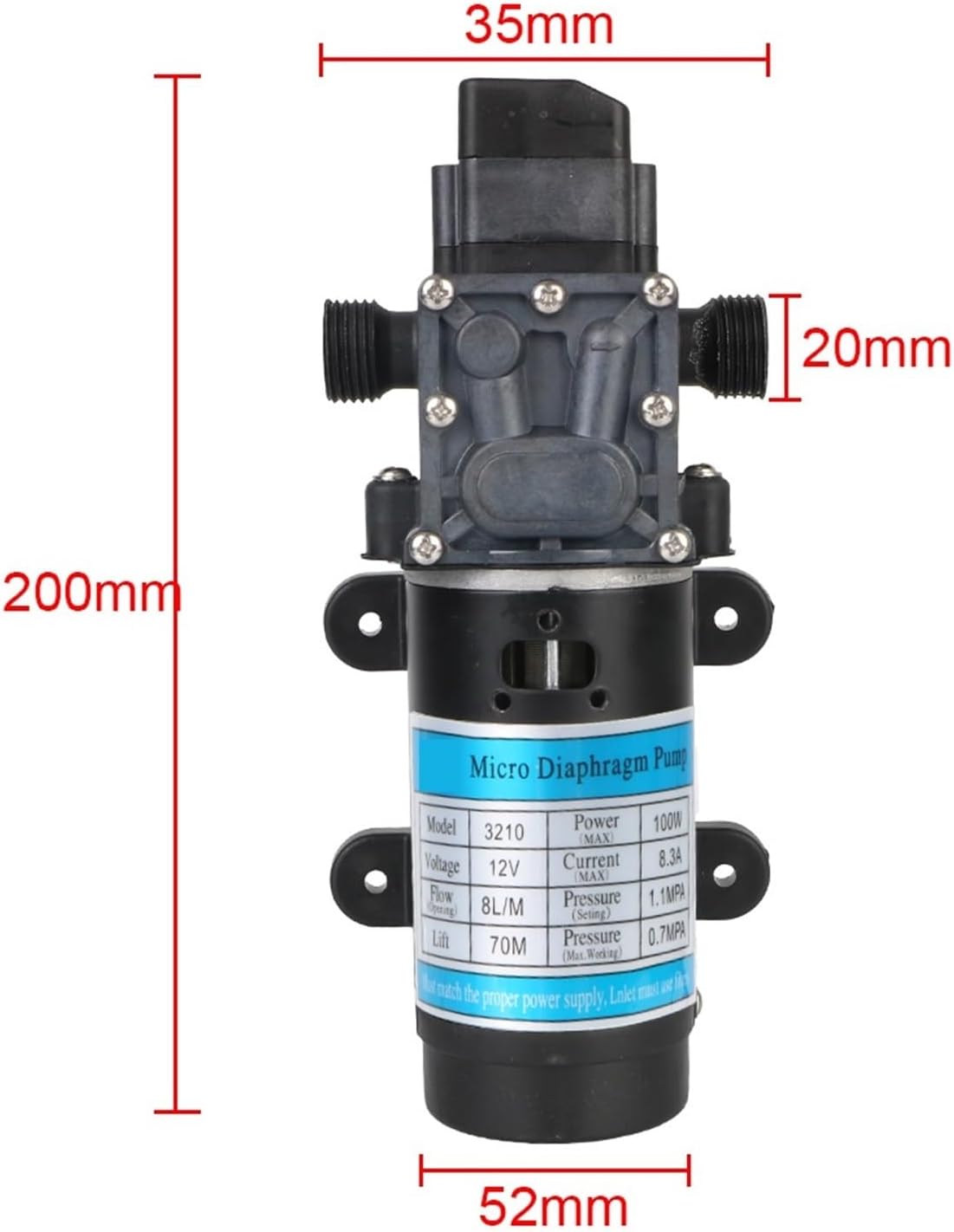 Electric Submersible Water Pump Portable Pump Diaphragm Self Priming Pump Agricultural Electric Water Pump Micro High Pressure Water Spray Car Wash 8L/min DC 12V 100W