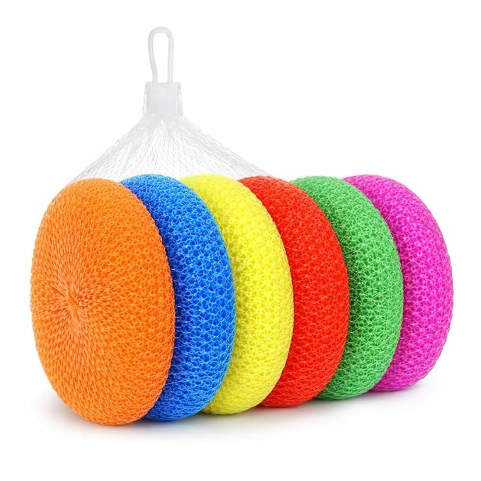 Nylon Bath Scrubber Sponge Pouf Body Scrubber| Bathing Round Loofah For Men And Women| Plastic Juna Loofah/Scrub | Set Of 6 | Multicolour Pack Of 6