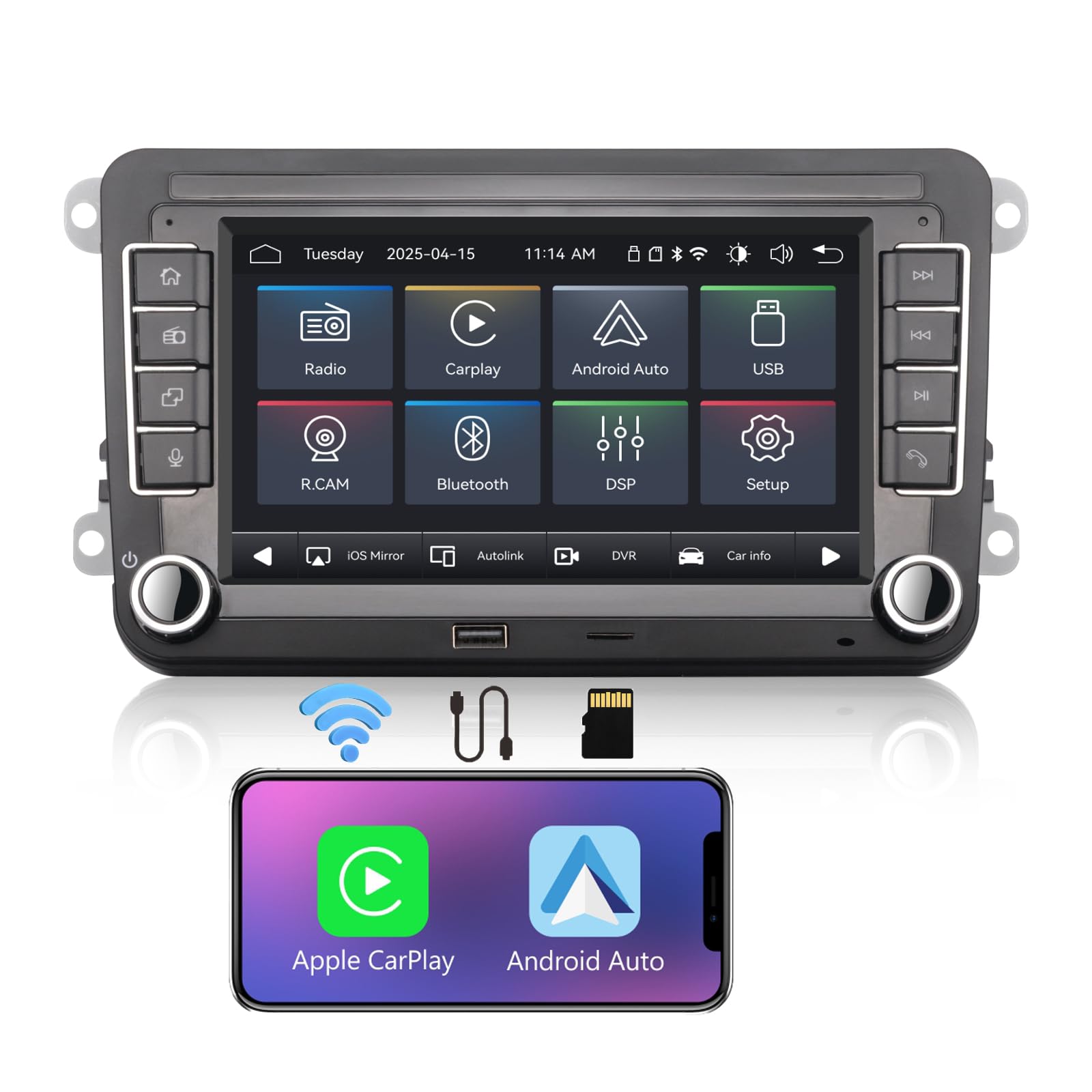Radio Estéreo de Coche para VW Passat Caddy Tiguan Touran Golf 5 6 GTI T5 EOS Polo con Wireless Carplay Android Auto Tarjeta TF Pantalla táctil Bluetooth AMFM Radio