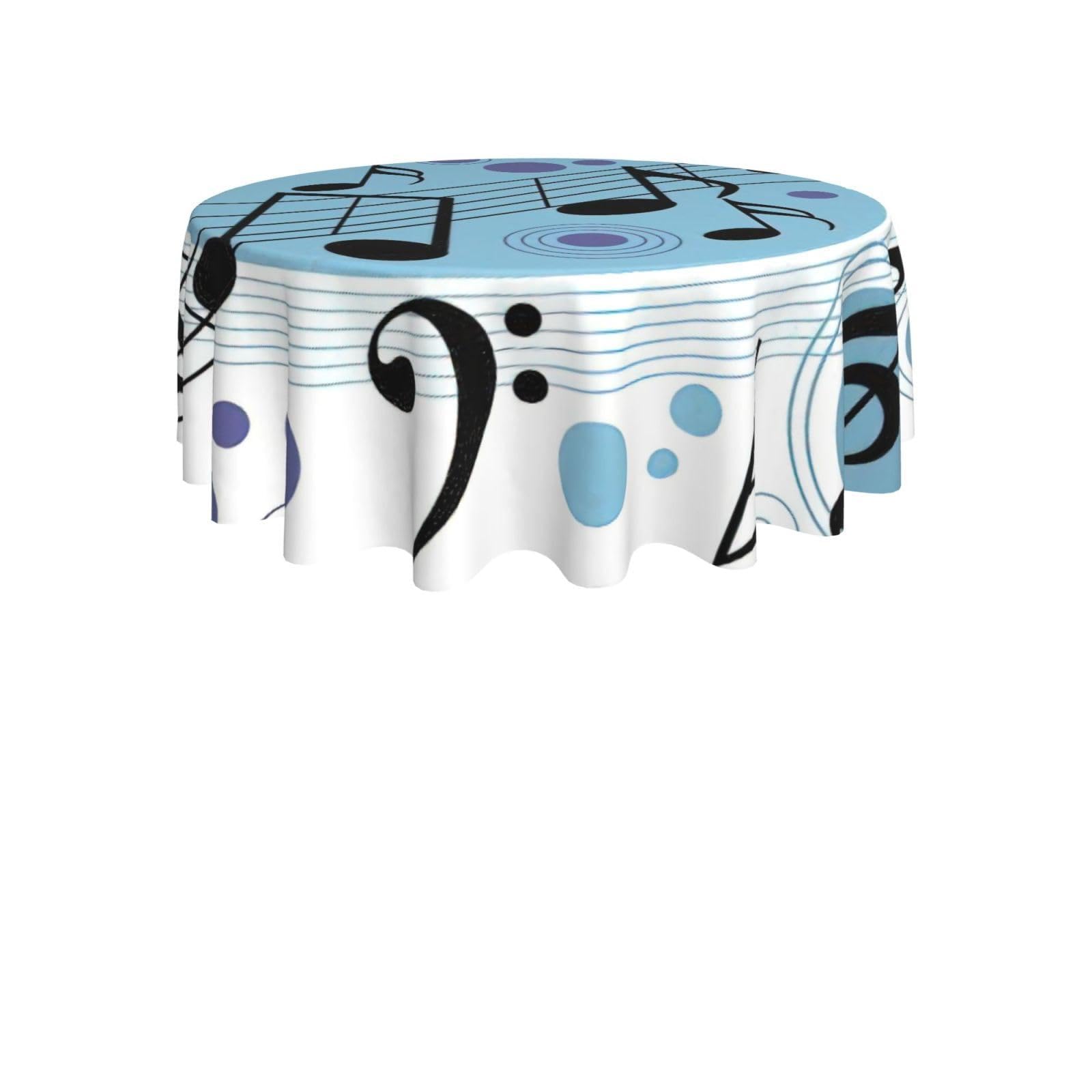ENGhjes Polka Dot Music note Print Round Tablecloth 60in Washable Stainproof Polyester Cloth for Kitchen Idea