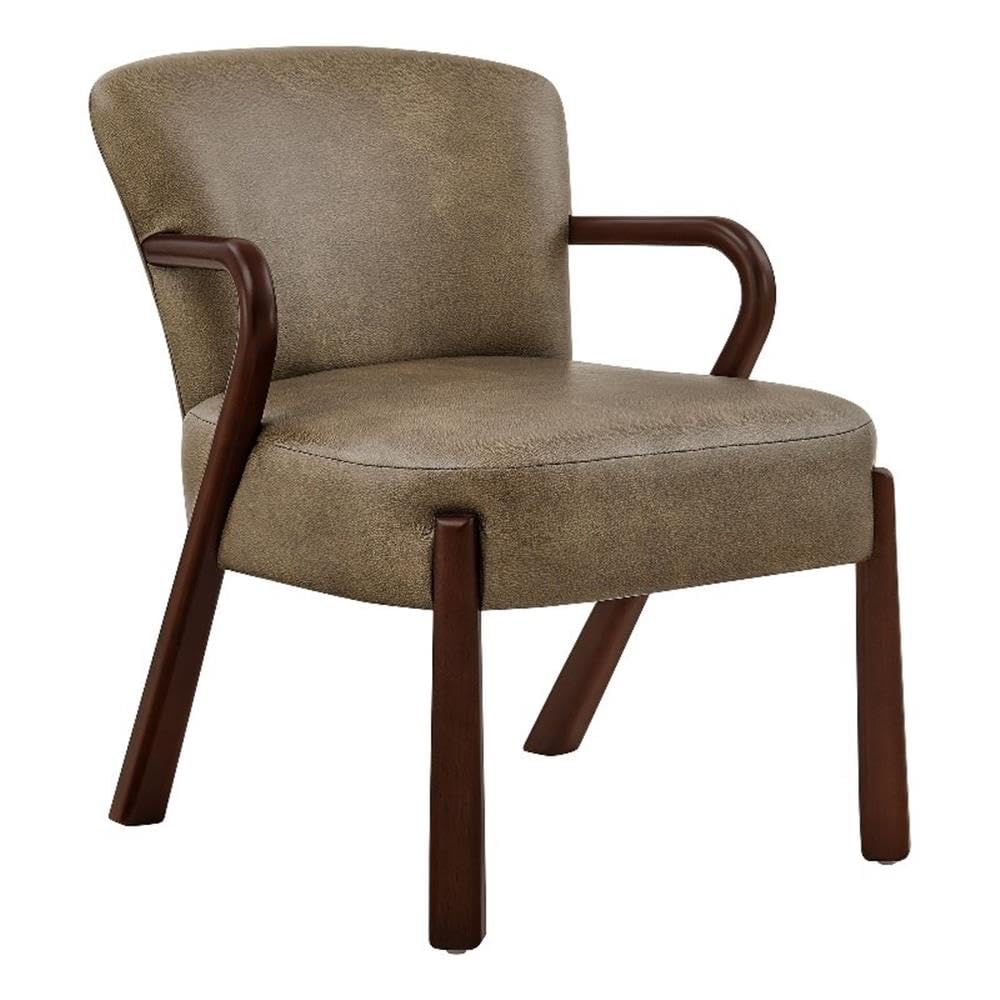 Modway Arden Faux Leather Upholstered Accent Armchair in Mushroom – Mid-Century Modern Lounge Chair with Curved Wood Frame