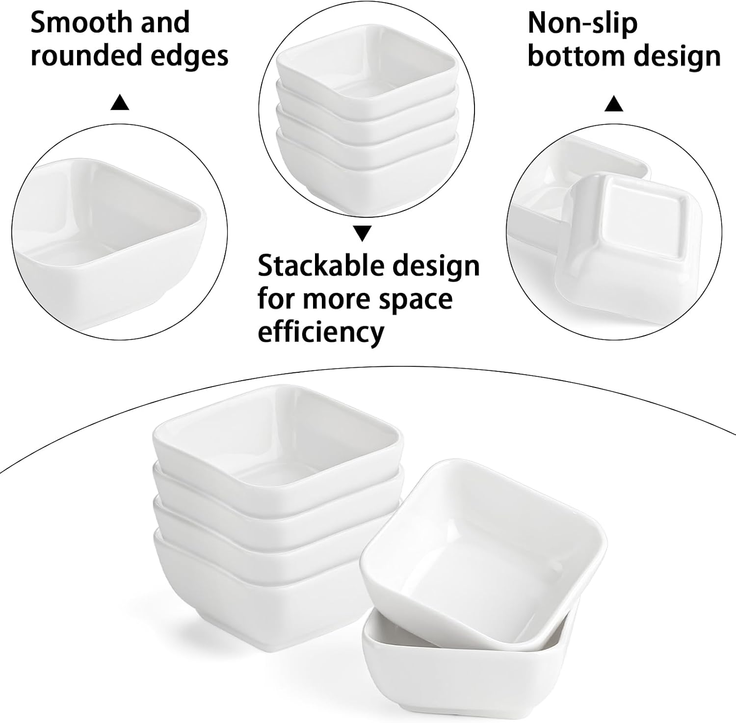 Set of 6 White Ceramic Dipping Sauce Bowls Soy Sauce Dish Mini Snack Bowls for Side Dishes,Condiment,Appetizer Serving Dishes(white)