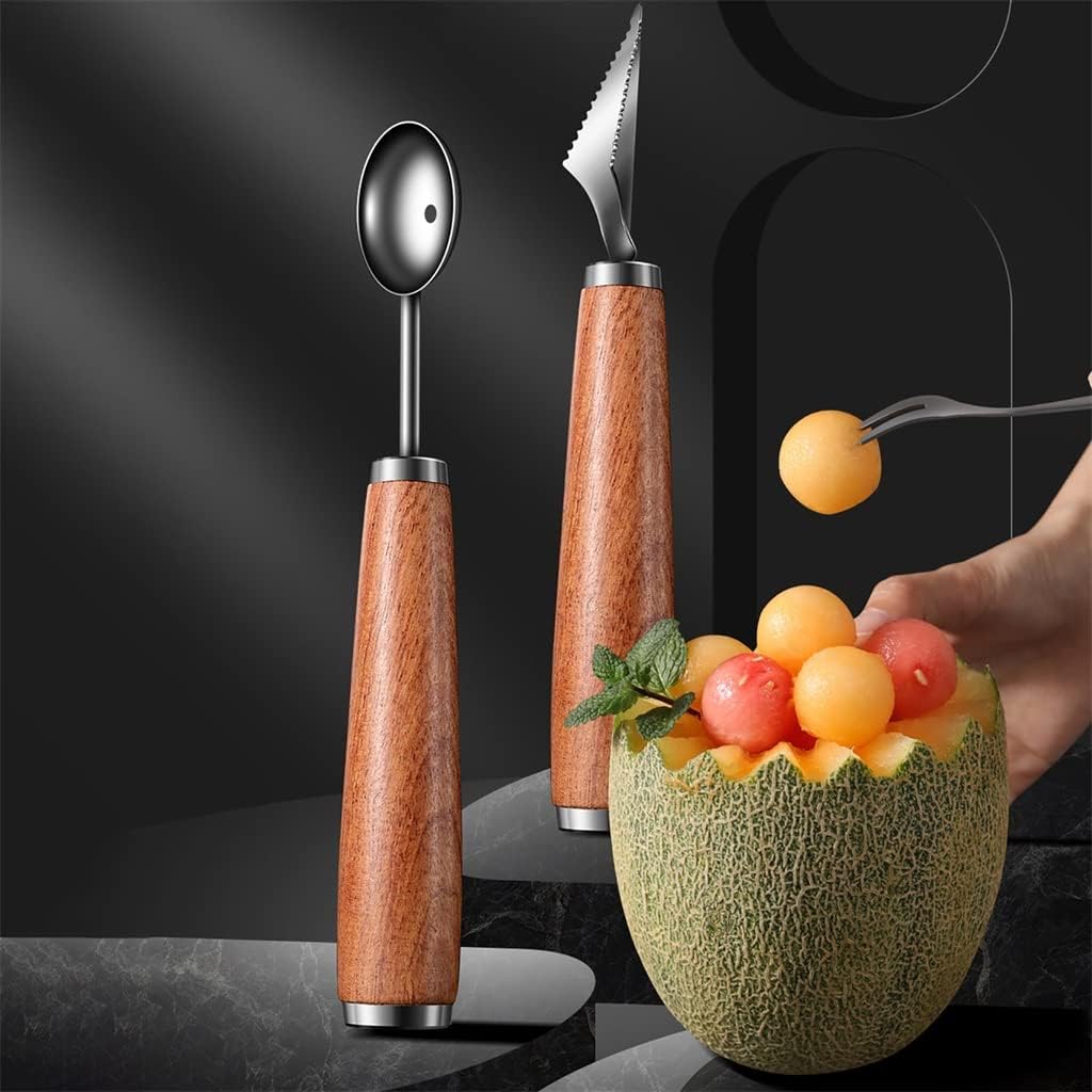 4pcs Stainless Steel Fruit Digging Ball Scoop Ice Cream Round Scoop Cutting Fruit Stringing Carving Knife Kit (Color : A, Size : 18x2x2cm)