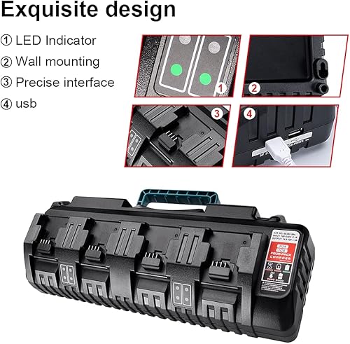 Miniatura 4 de para cargador de batería M18, cargador rápido simultáneo de 4 puertos para batería de iones de litio Milwaukee 18v y Milwaukee Tools 48-11-1850