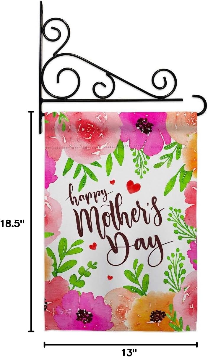 Colorful Happy Mothers Day Garden Flag Set Wall Holder Family Mother Mom Mama Grandma Love Flowers Parent Sibling Relatives Grandparent Small Gift Yard House Banner 13 X 18.5