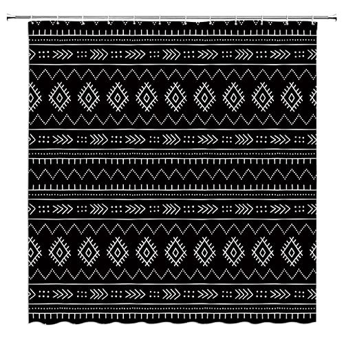 Srauyst Boho Geometric Shower Curtain Black Modern Farmhouse Western Tribal Minimalist Moroccan Trellis Stripe Fabric Bathroom Decor Sets With Hooks #TOP11