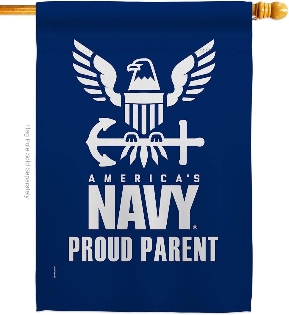 Proud Navy Parent House Flag - Armed Forces USN Seabee United State American Military Veteran Retire Official - Decoration Banner Small Garden Yard Gift Double-Sided Made in USA 28 X 40