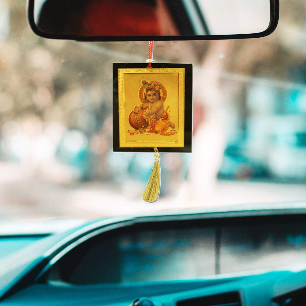 Divya Mantra Sri Little Makhanchor Krishna Talisman Gift Pendant Amulet for Car Rear View Mirror Decor Ornament Accessories/Good Luck Charm Protection Interior Wall Hanging Showpiece - Image 5 thumbnail