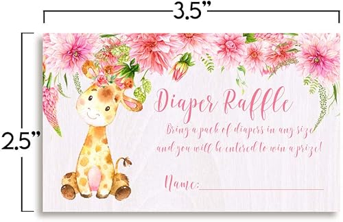 Miniatura 4 de Amanda Creation Acuarela Dalia Floral Giraffe Pañal Rifa Boletos para Niñas Baby Showers, 20 tarjetas de inserción de doble cara de 2 x 3 pulgadas