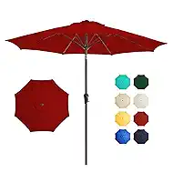 9FT Outdoor Patio Umbrella Outdoor pool Umbrella with Push Button Tilt and Crank, Market Umbrella 8 Sturdy Ribs UV Protection for Garden, Deck, Backyard (Red)