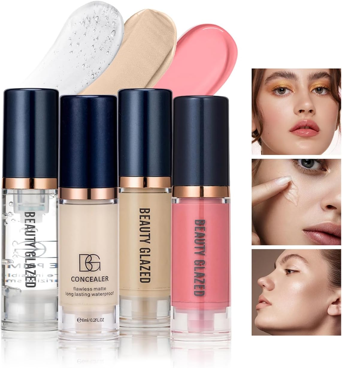 Makeup Set, Primer and Concealer with Liquid Foundation and Liquid Blush Matte Velvet Waterproof Foundation and Blush Long Lasting Portable Makeup Travel Makeup Set #G Set