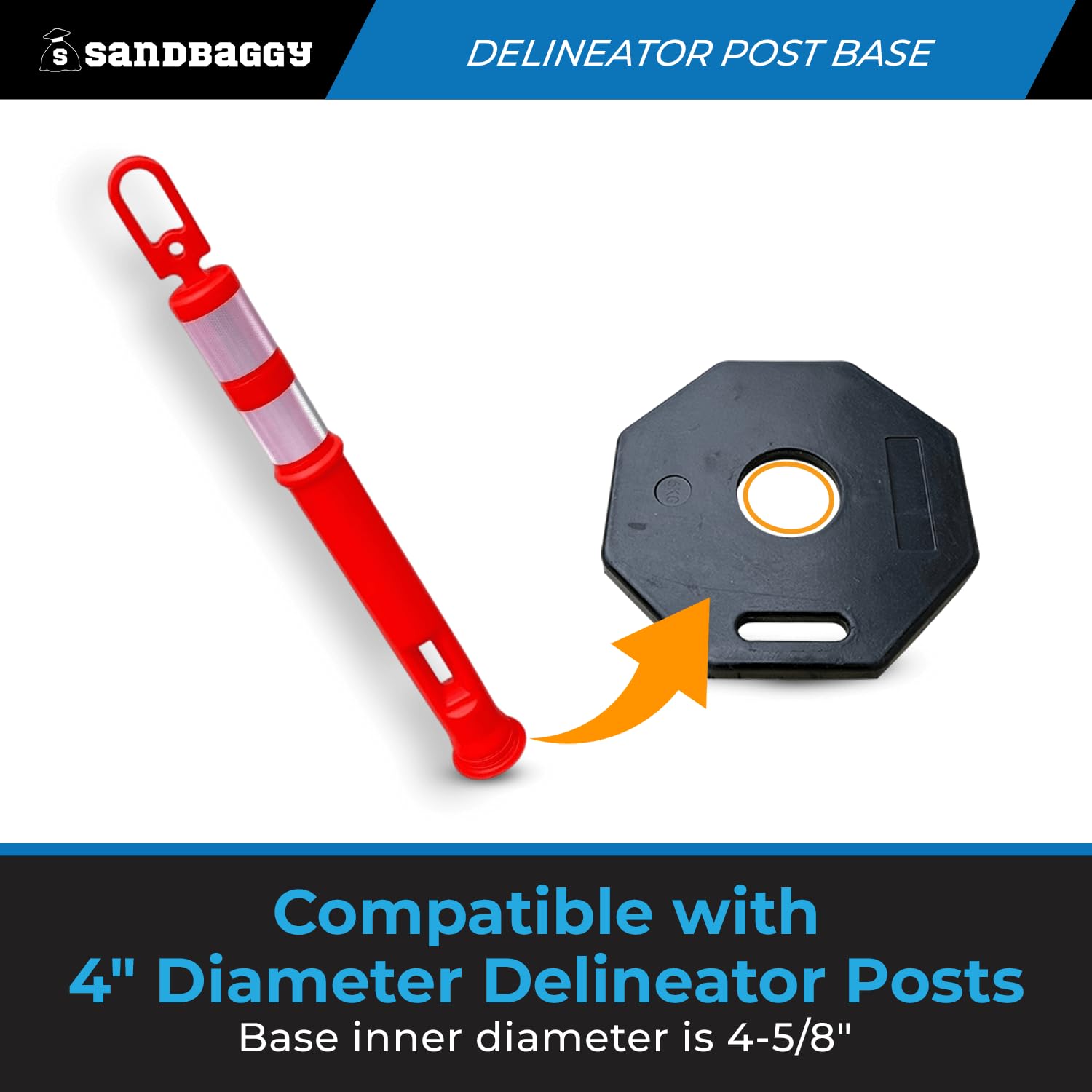Sandbaggy 16" Traffic Delineator Post Base - Rubber - Construction Safety (20, Black, 16-inch)