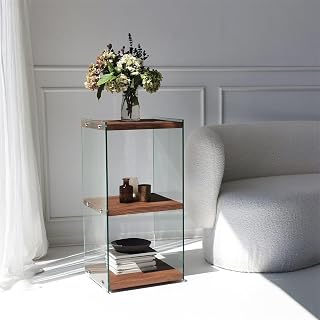 Elegant Solid Wood Bookshelf, 40 cm W x 80 cm H x 35 cm D | 100% Tempered Glass Shelves | Natural Finish, Disassembled for Easy Assembly | Perfect for Home & Office