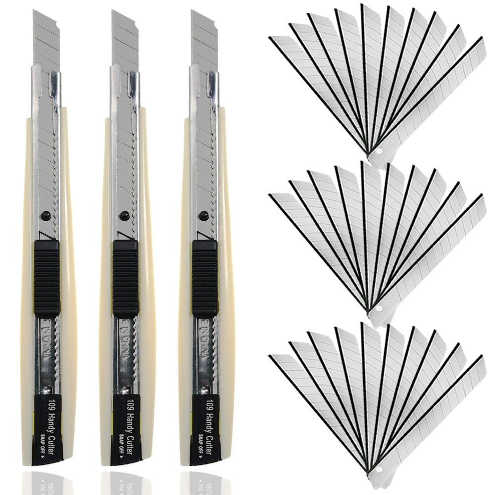 WEKOIL 30Pcs Snap Off Utility Knife Blades with 3 Pcs Delicate 9mm Auto
